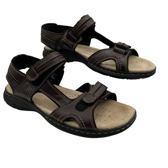 DOCKERS Mens 12M Brown Leather Comfort Sports Sandals Ankle Straps Hiking Shoes - Picture 2 of 11